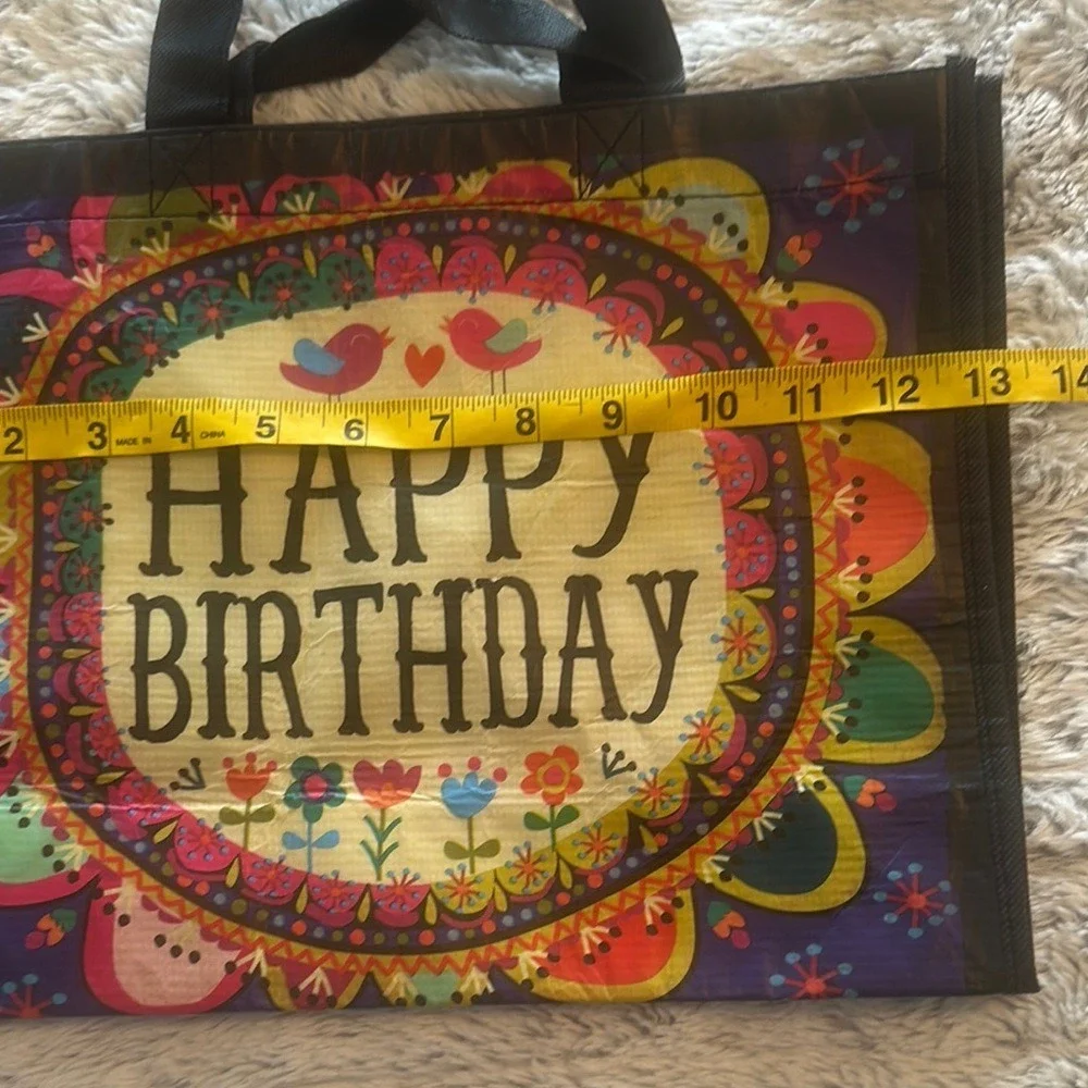 Natural Life Happy Birthday Reusable Gift Bag Boho Floral Birds Recycled Tote